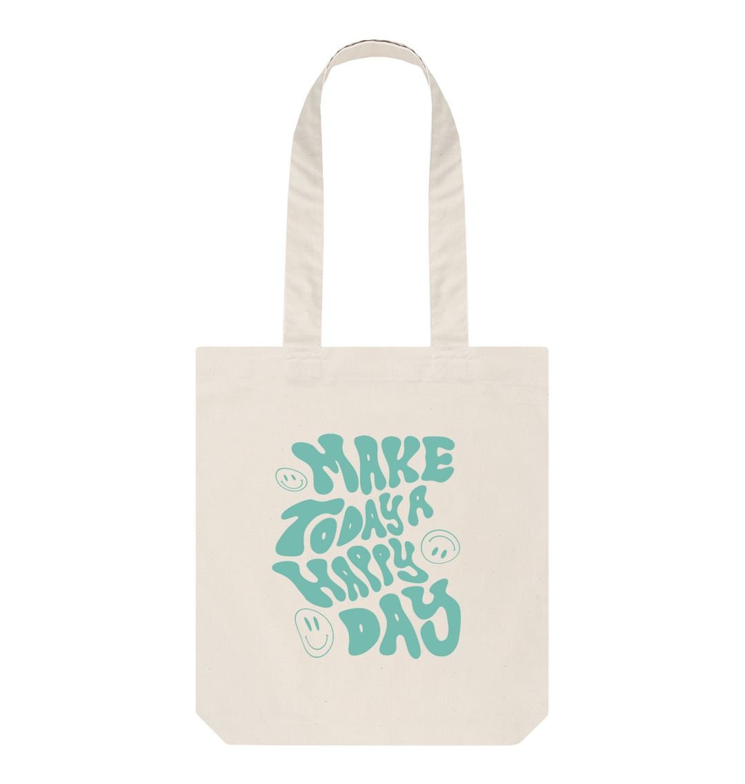 Happy Day Tote Bag, Make Today a Happy Day, Inspirational Bag, Reusable Shopping Bag, Motivational Gift, Eco-Friendly & Fun