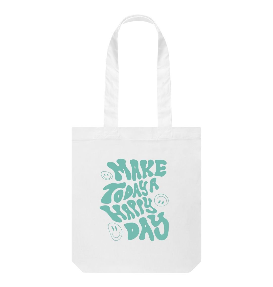 Happy Day Tote Bag, Make Today a Happy Day, Inspirational Bag, Reusable Shopping Bag, Motivational Gift, Eco-Friendly & Fun